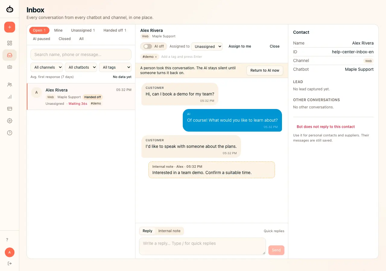 Team inbox and conversation controls