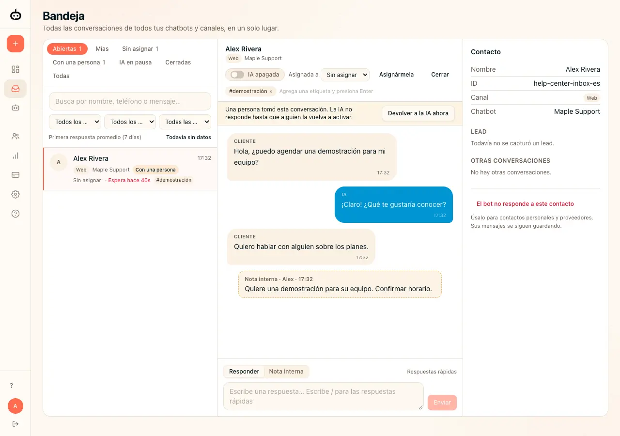 Bandeja de equipo y controles de conversación
