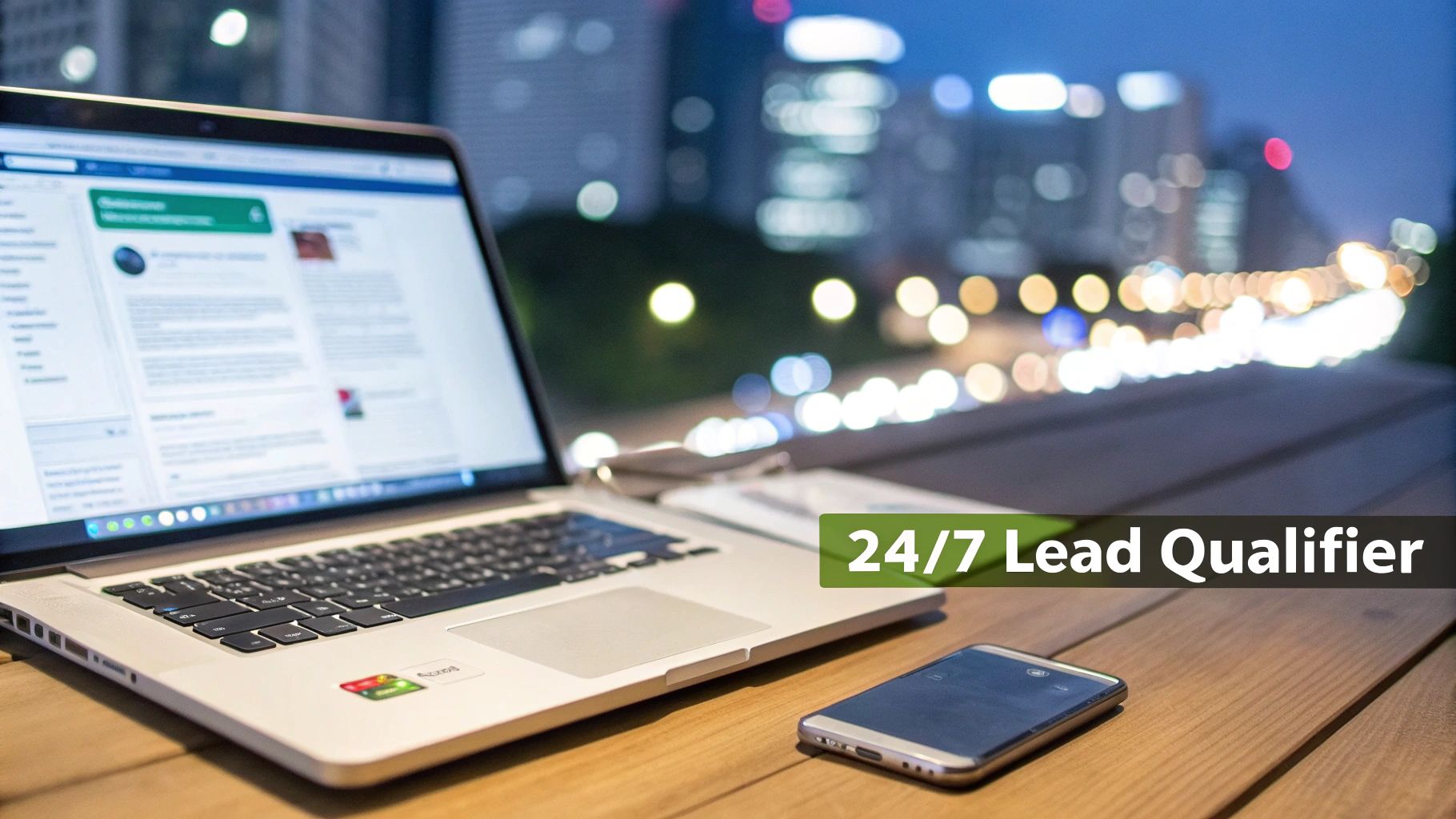 A real estate agent reviews data from a chatbot on their tablet.