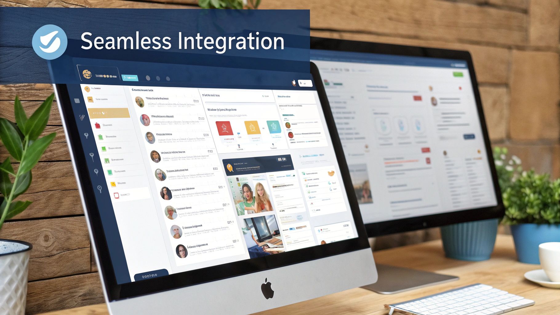 A diagram showing a central chatbot connected to a website, CRM, and calendar apps.